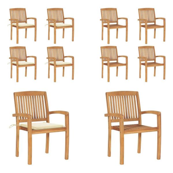 Vidaxl Sedie Da Giardino Impilabili Con Cuscino 4 Pz. Legno Massiccio Teak - Sedia Da Giardino - Sedie Da Giardino - Sedia Di Legno - Sedie Di Legno-image