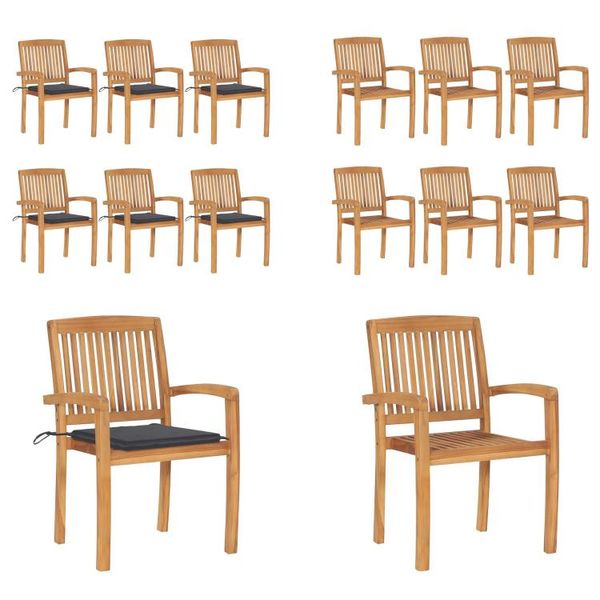 Vidaxl Sedie Da Giardino Impilabili Con Cuscino 6 Pz. Legno Massiccio Teak - Sedia Da Giardino - Sedie Da Giardino - Sedia Di Legno - Sedie Di Legno-image