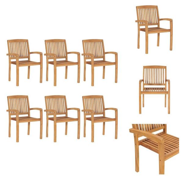 Vidaxl Sedie Da Giardino Impilabili 6 Pz. Legno Massiccio Di Teak - Sedie Da Giardino-image