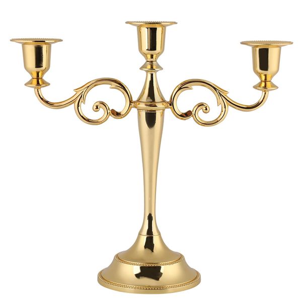 Portacandele In Metallo A 3 Bracci In Stile Europeo, Candelabro, Portacandele Per Matrimoni, Decorazione Per La Casa (Oro)-image