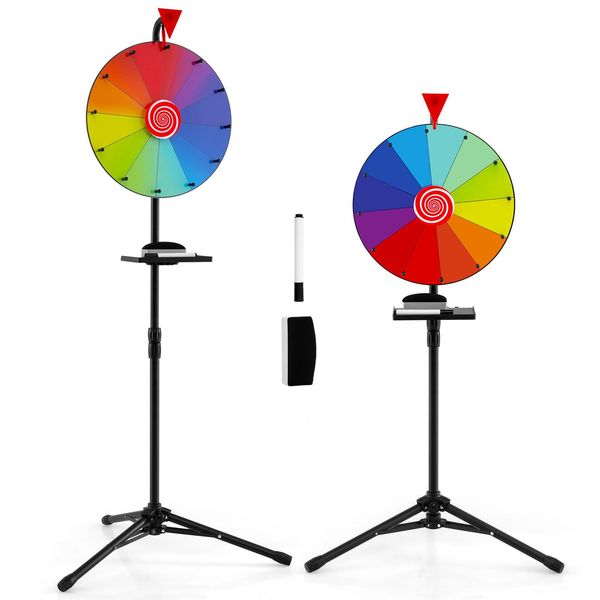 Costway Ruota Della Fortuna 16", Ruota Della Fortuna Da Girare, Ruota Giocattolo Con Portapenne, Ruota Giochi Regolabile In Altezza, Giochi Di Parole φ40Cm"-image