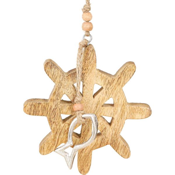 Ciondolo Decorativo Con Timone Marittimo In Legno E Pesce 12 Cm, Set Da 3 Pezzi, 3 Pezzi-image