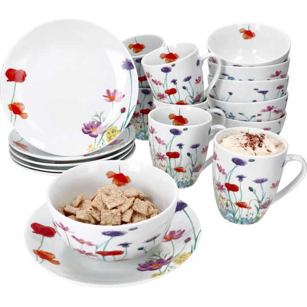 12 Pezzi Set Colazione Marie Porcellana 6 Pers Piatto Tazza Tazza Fiori-image