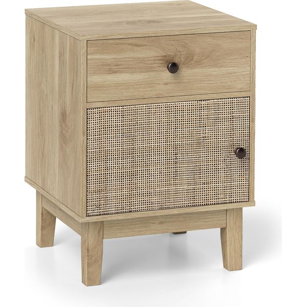 Comodino In Polyrattan Costway, Comodino Con Cassetto E Armadietto, Tavolino, Tavolino Da Divano, Console Da Letto In Stile Boho Naturale-image