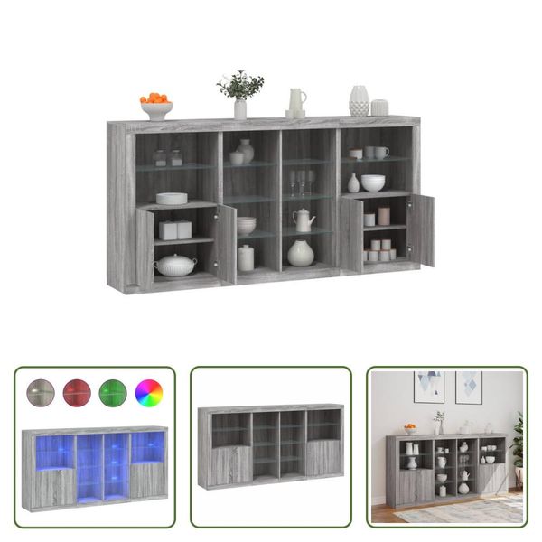 The Living Store Credenza Con Luci Led Grigio Sonoma 202X37X100 Cm-image
