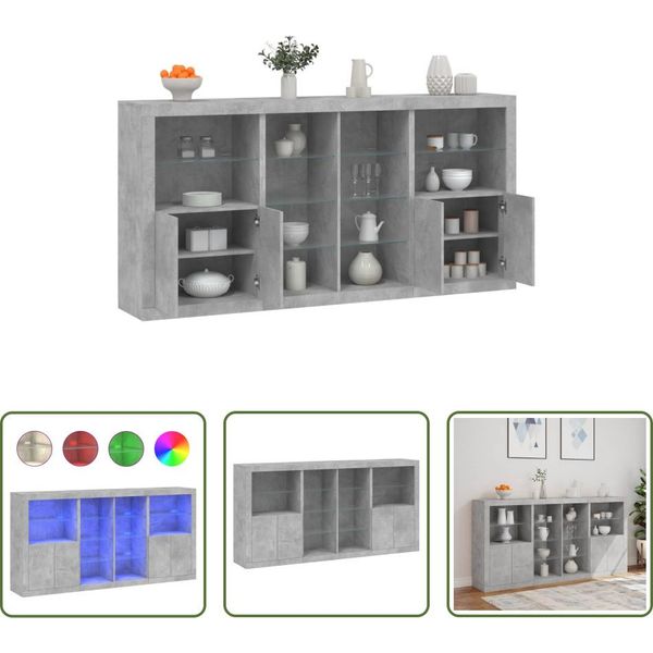 The Living Store Credenza Con Luci Led Grigio Cemento 202X37X100 Cm-image