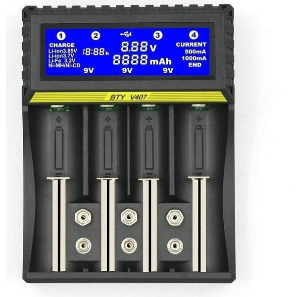 Caricabatterie Multifunzione Per Batterie Li-Ion, Nimh, Nicd Aa / Aaa / 9 V Con Display Lcd-image