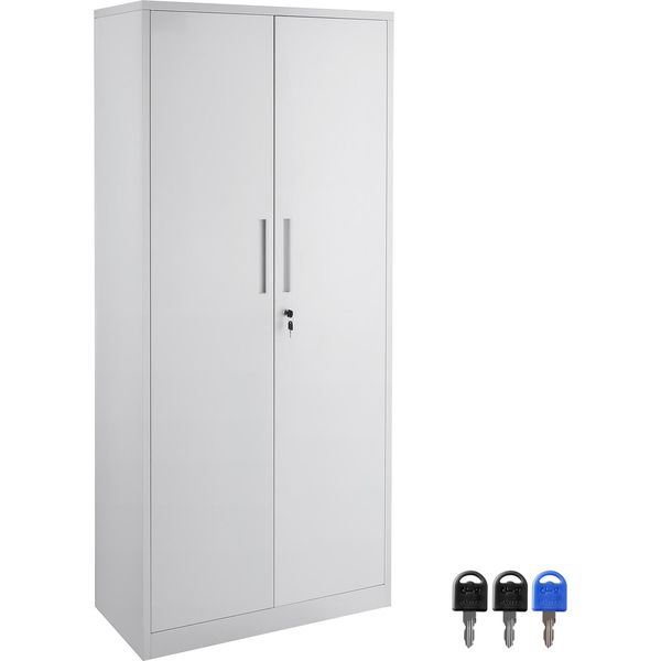 Armadio Metallico Succebuy. Armadio In Acciaio Bianco Con Serratura, 2 Ante Magnetiche E 4 Ripiani Regolabili. 71'', Capacità Di 200 Lbs/Shelf. 3 Chiavi. Per Ufficio, Casa, Garage.-image