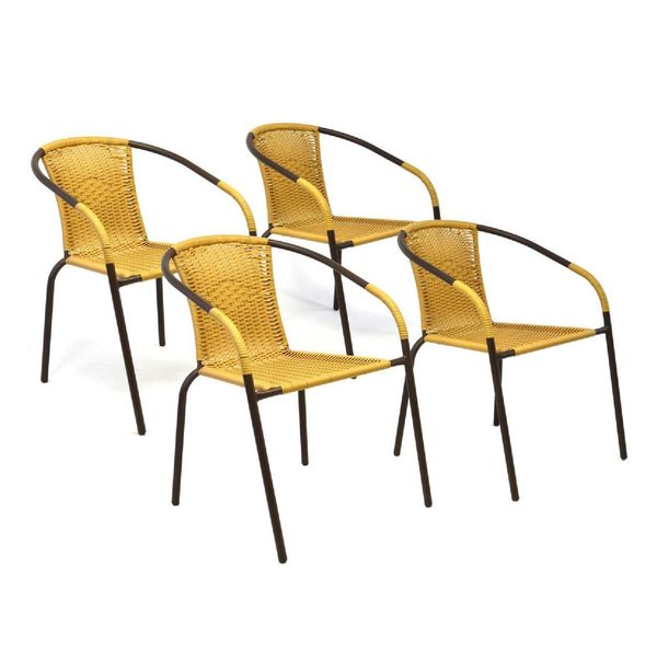 Vcm 4Er Set Bistrostuhl Stapelstuhl Balkonstuhl Gartenstuhl Beige Hellbraun Poly-Rattan MaßE H. 73X B. 53X T. 60 Cm-image