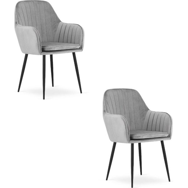 Valora Lugo Sedia In Velluto Grigio Argento Con Gambe Nere X2 | Coppia Di Sedie Moderne Grigio Argento Con Gambe Nere-image