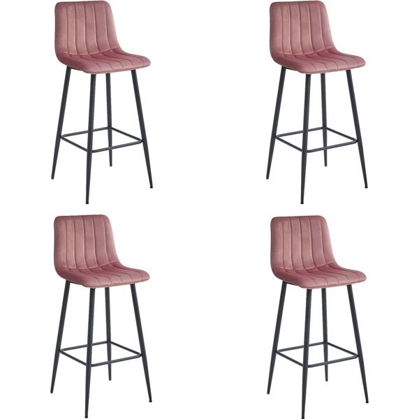 Pozza Sgabello Da Bar Hocker - Velluto Rosa Scuro / Gambe Nere 4 Pezzi-image