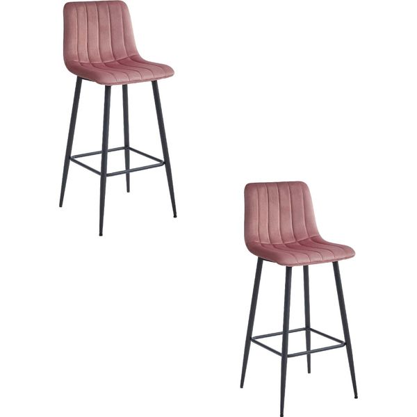 Pozza Sgabello Da Bar Hocker - Velluto Rosa Scuro / Gambe Nere 2 Pezzi-image
