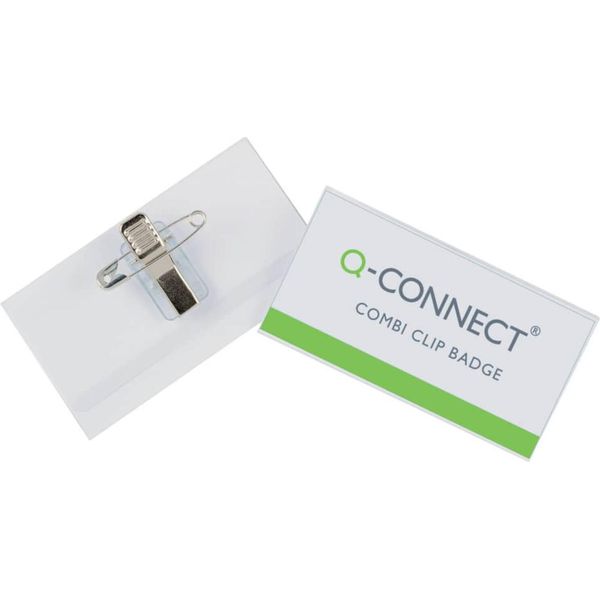 Q-Connect® KF01568 Badge Portanome - Con Clip Combinata (Pin E Clip), 75 X 40 Mm-image