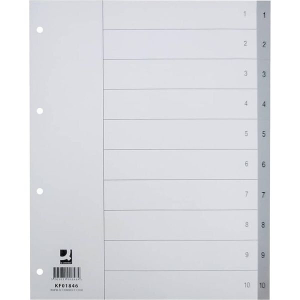 Q-Connect® KF01846 Indice Numerico - 1 - 10, Pp, A4 Extra Largo, 10 Fogli, Grigio-image