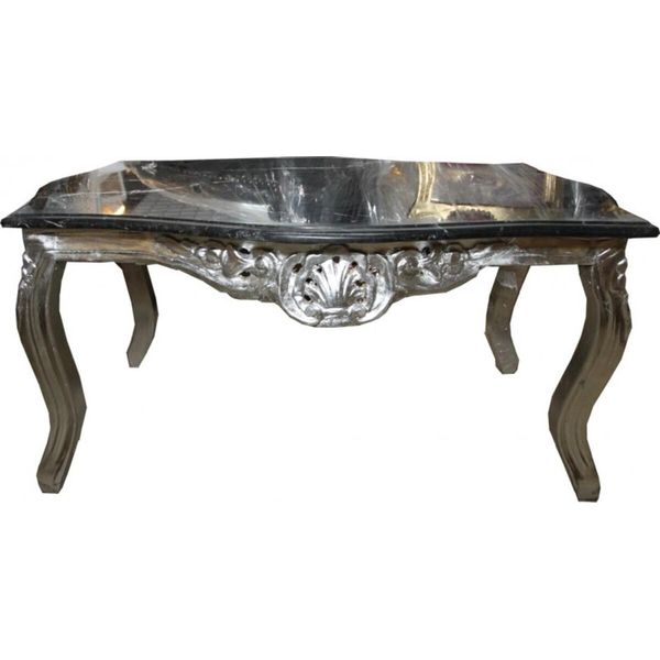 Tavolino Barocco Casa Padrino Argento Con Piano In Marmo Nero 100 X 70 Cm-image