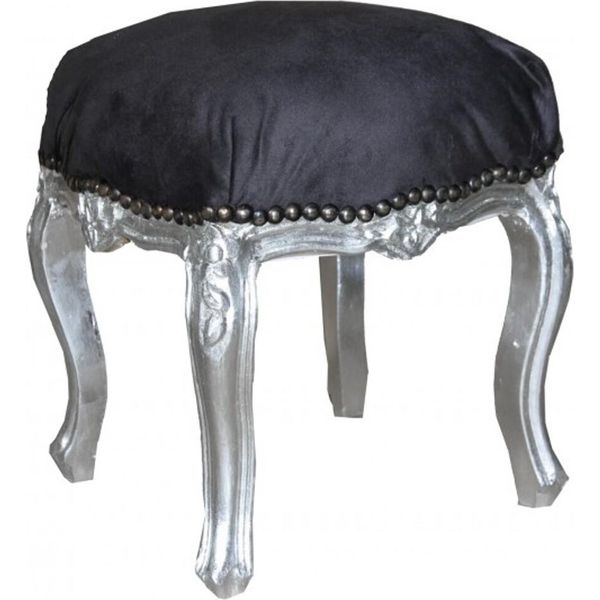Casa Padrino Sgabello Barocco Nero/Argento Altezza 40 Cm, Larghezza 35 Cm-image