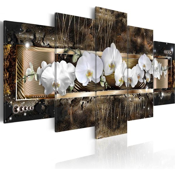 Quadri Su Tela 200X100 Cm B-A-0030-B-O Quadro Su Tela Non Tessuta 5 Pezzi Stampa D'arte Moderna Arte Murale Xxl Decorazione Murale Design Quadro Murale Fiori Orchidi-image