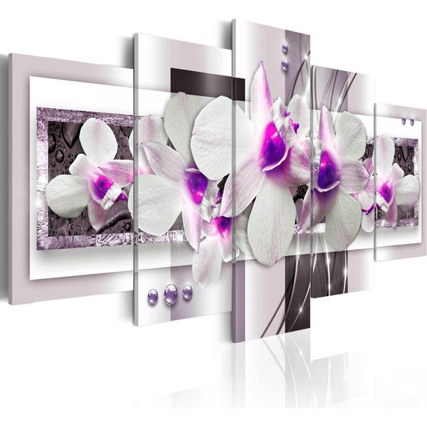 Quadri Su Tela 200X100 Cm B-A-0042-B-P Quadro Su Tela Non Tessuta 5 Pezzi Stampa D'arte Moderna Arte Murale Xxl Decorazione Murale Design Quadro Murale Fiori Orchidi-image