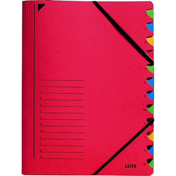 Cartella Organizer A4 12 Scomparti In Cartone Rosso Confezione Da 5-image