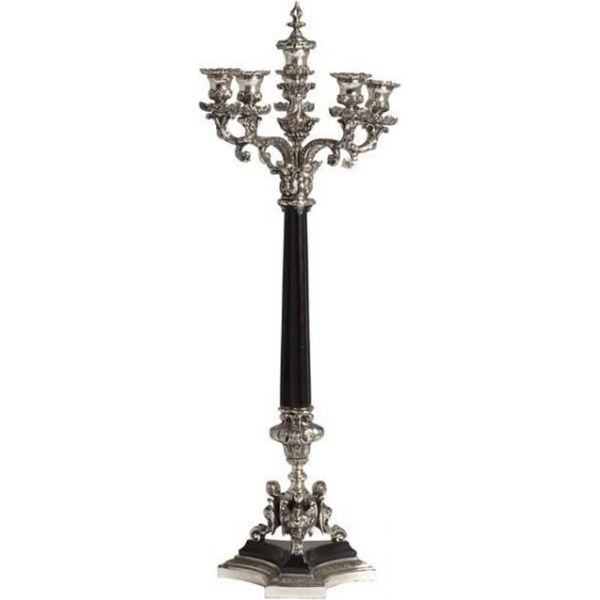 Solido Portacandele In Stile Antico Argento 72 X 25 Cm - Portacandele-image