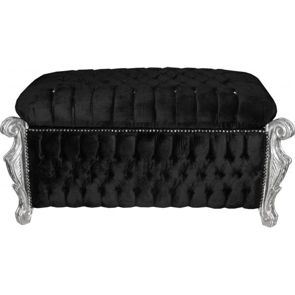 Casa Padrino Panca Barocca (Cassapanca) Nero/Argento Con Pietre Scintillanti - Cassapanca Antica-image