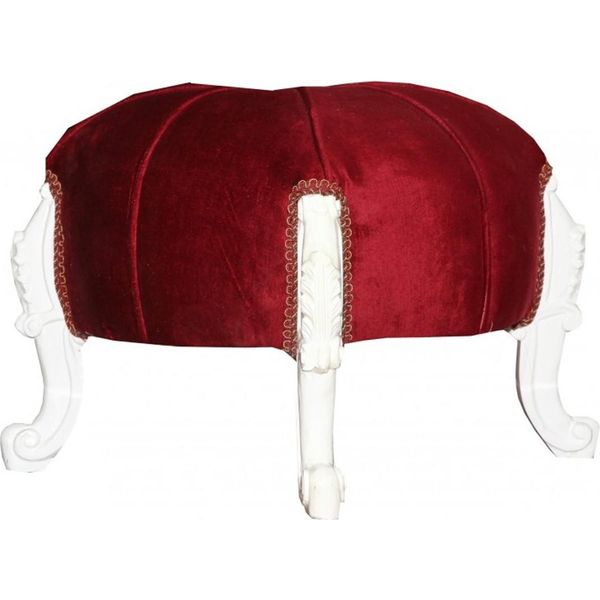 Sgabello Barocco Casa Padrino - Sgabello Rotondo - Rosso Bordeaux / Bianco - Mobili Barocchi-image