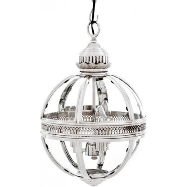 Casa Padrino Lampada A Sospensione Barocca Sfera Nichelata Argento Diametro 30 Cm, Altezza 50 Cm - Lampada Castello Barocco Lampada Lanterna-image
