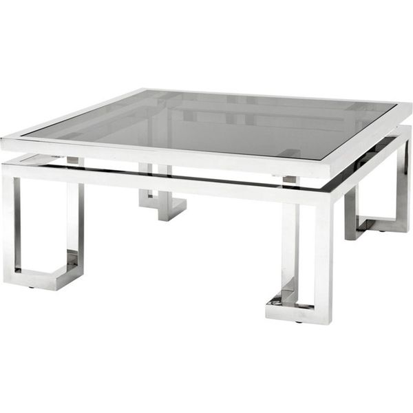 Casa Padrino Tavolino Di Design Art DéCo In Acciaio Inox Lucido Con Vetro Fumé - Collezione Luxury-image