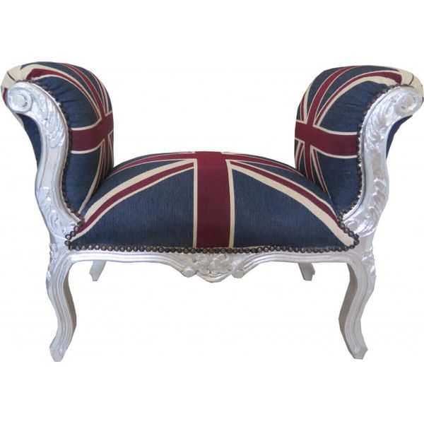 Casa Padrino Sgabello Barocco Sgabello Union Jack / Argento - Panchina-image