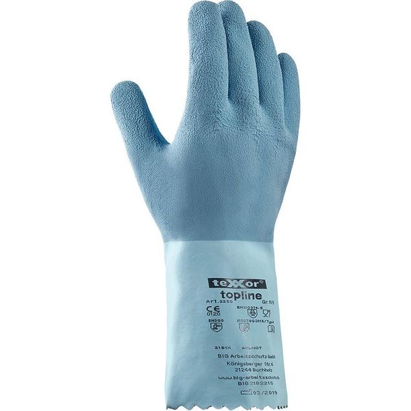 Texxor Topline Guanto Di Protezione Chimica In Lattice Naturale Irruvidito Blu Chiaro-9-image