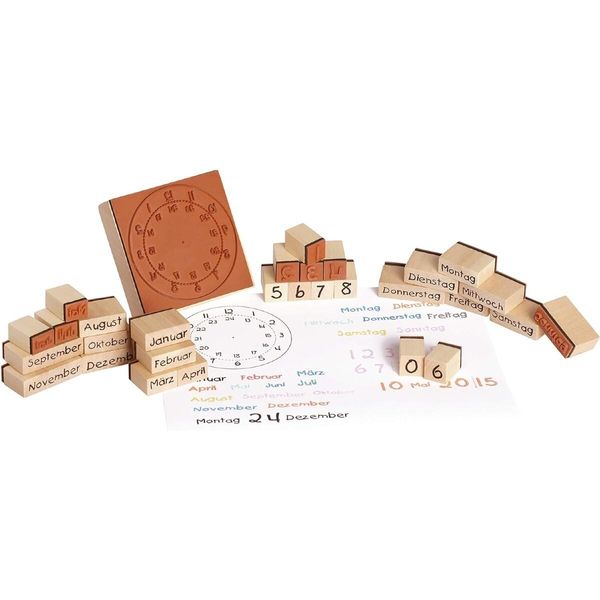 Eduplay 220124 Timbri In Legno Calendario, Naturale, 30 Pezzi (1 Set)-image