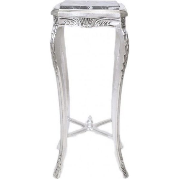 Casa Padrino Tavolino Barocco Con Piano In Marmo Square High Silver H70 X 50 X 50 Cm - Stile Antico-image