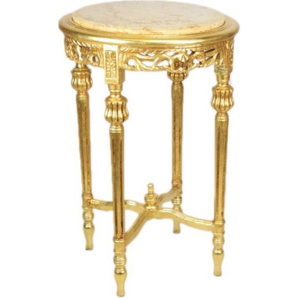 Casa Padrino Tavolino Barocco Con Piano In Marmo Color Crema Rotondo Oro Ca. 70 X 45 Cm Stile Antico - Tavolino Portafiori B!-image