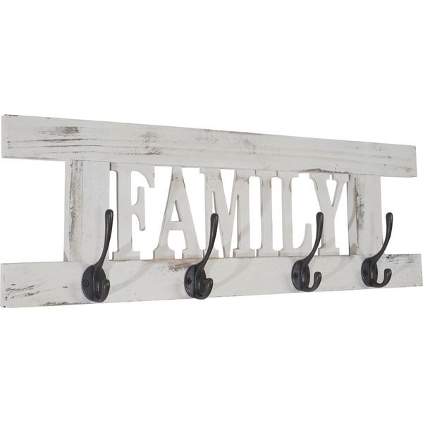 Appendiabiti A Parete HWC-C60 Family, Appendiabiti, Pannello Appendiabiti, Look Shabby Vintage 60X21Cm ~ Bianco, Shabby-image