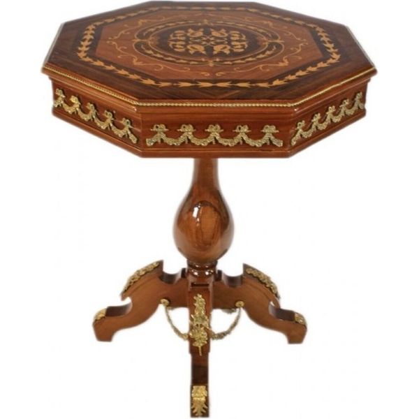 Casa Padrino Tavolino Barocco In Mogano Intarsiato H75 X 65Cm - Tavolino Stile Antico Luigi Xvi - Mobili-image