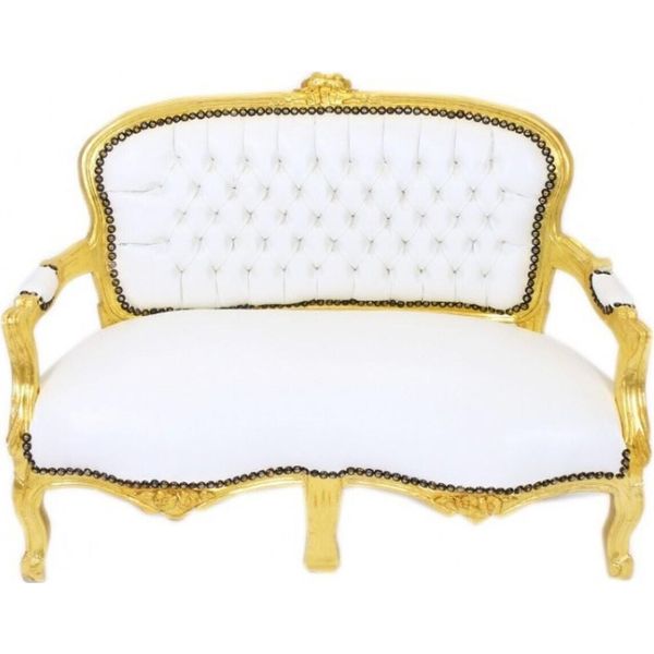 Casa Padrino Panca Per Bambini Barocca Pelle Bianca / Oro Stile Antico Divano Per Bambini-image