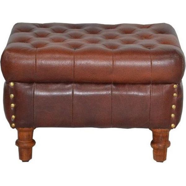 Casa Padrino Sgabello In Vera Pelle Marrone 50 X 40 X H. 35 Cm - Poggiapiedi - Sgabello Chesterfield In Pelle-image
