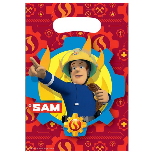 Amscan 9902179 - Sacchetti Per Feste, Fireman Sam, 8 Pezzi, 23 X 16,5 Cm, Omaggio, Festa Di Compleanno Per Bambini-image