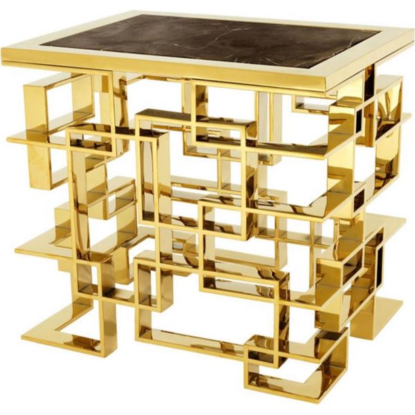 Casa Padrino Tavolino Di Design Art DéCo Oro Con Piano In Marmo Marrone - Luxury Collection-image