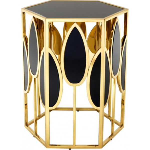 Casa Padrino Tavolino Di Design Art DéCo Oro Con Vetro Nero - Tavolino-image