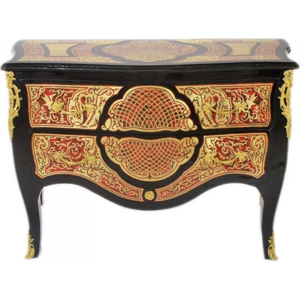 Casa Padrino Cassettone Barocco Boulle Nero/Oro/Rosso 130Cm - Mobile Credenza-image