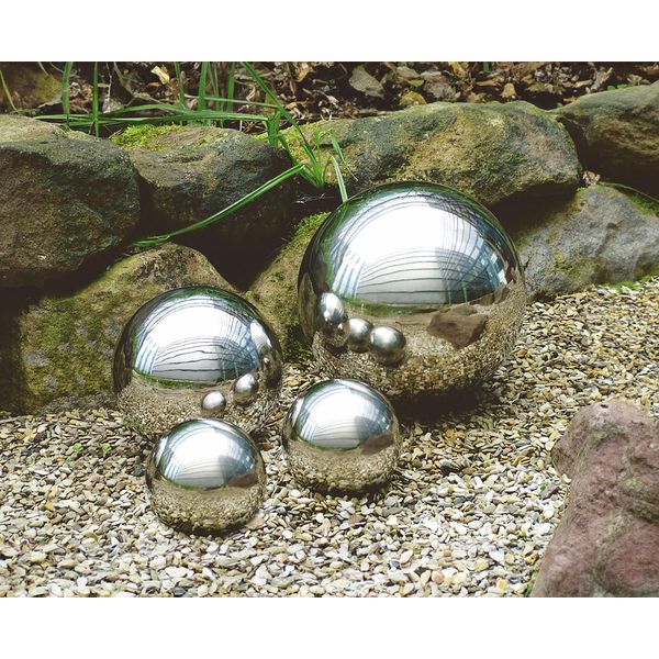 Palla Decorativa In Acciaio Inox Set Di 4 Palline Lucide - 10 / 15 / 20 Cm - Palla Decorativa Da Giardino Palla Galleggiante Palla Da Stagno Argento Lucido Per Esterni E Interni-image