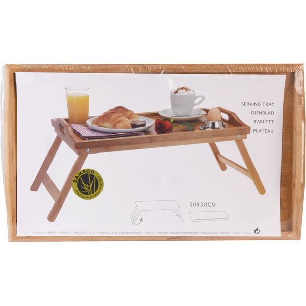 Vassoio Da Letto In Bambù Con Piedini - 50 X 30 Cm - Vassoio Da Portata Pieghevole In Legno-image
