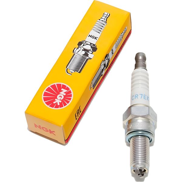 Candela Ngk CR7EKB Con Soppressione Delle Interferenze, Filettatura Lunga 19,0 Mm Ø 10,0 Mm Elettrodo A 2 Masse, Dado Di Collegamento Sae Fisso, 4455 Compatibile Con-image
