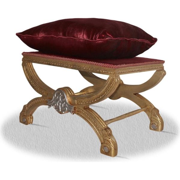 Casa Padrino Sgabello Barocco Oro Argento Rosso Bordeaux 60 X 40 X H. 50 Cm-image
