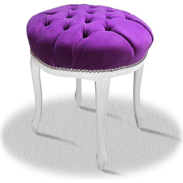 Casa Padrino Sgabello Barocco Bianco Viola Argento - Sgabello Barocco Rotondo-image