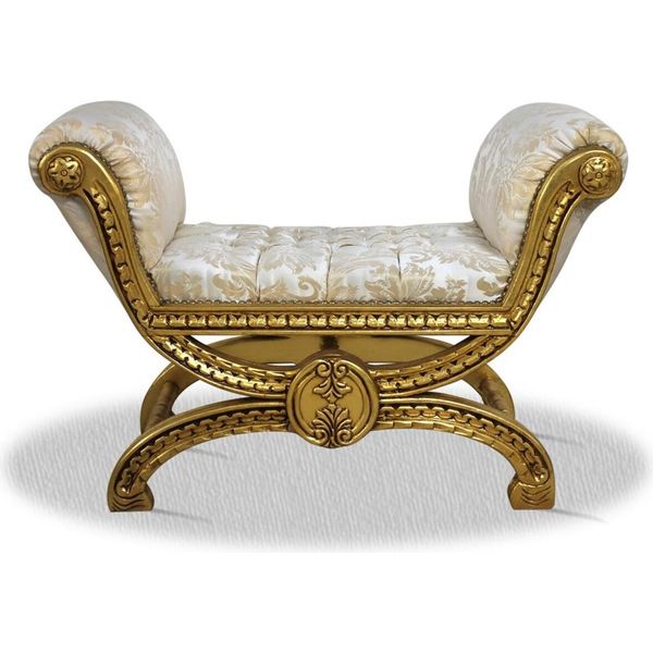 Casa Padrino Sgabello Antico In Stile Oro Bianco - Sgabello Barocco-image