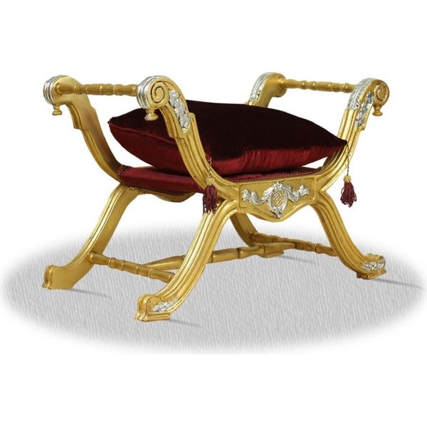 Casa Padrino Sgabello Barocco Oro Rosso Argento - Sgabello Croce-image