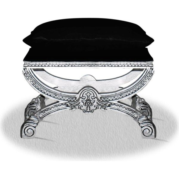 Casa Padrino Sgabello Barocco Argento Nero 60 X 40 X H. 50 Cm-image