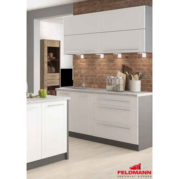 Kvantum Mobile Cucina 4 Pezzi 160 Cm Fronte Lava Mdf Bianco Opaco Estensione Parziale-image